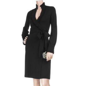 DVF Wool Volante Wrap Dress w/ ruffled trim